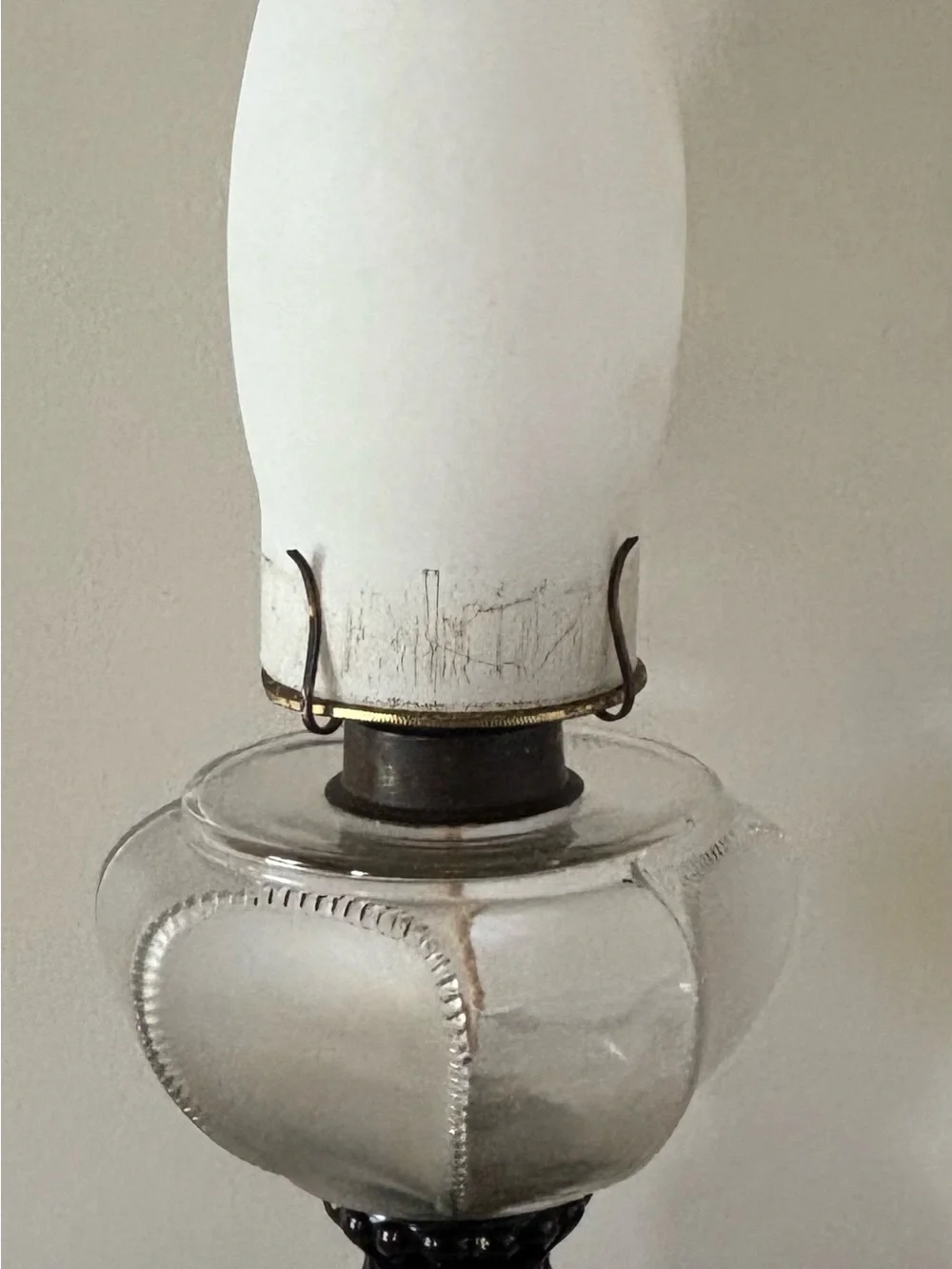 Glass Oil Lamp with Frosted Chimney - Clear & White